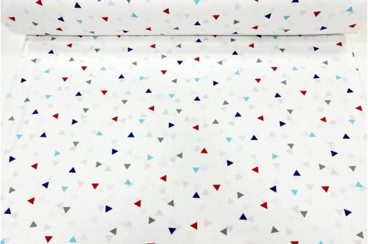 Ранфорс (поплин LUX) 240 см, Разноцветные треугольники, красный-серый-голубой, арт. 8