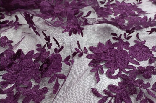 Кружевное полотно Цветы, фиолетовый, 135 см