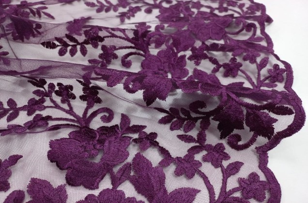Кружевное полотно Цветы, фиолетовый, 135 см 6