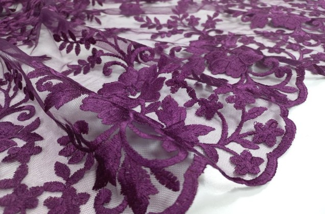 Кружевное полотно Цветы, фиолетовый, 135 см 4