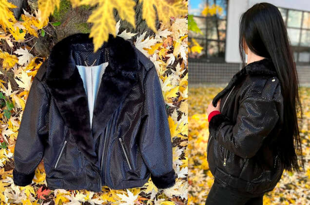 Дубленка на меху, лаковые кружочки на черном, Дубай 4