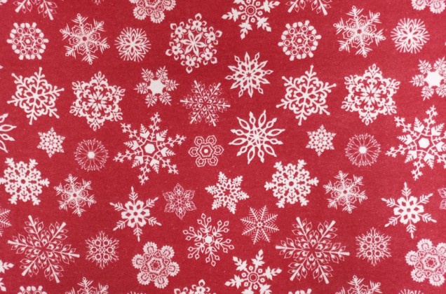 Фланель LUX 240 см, Белые снежинки на красном фоне 3