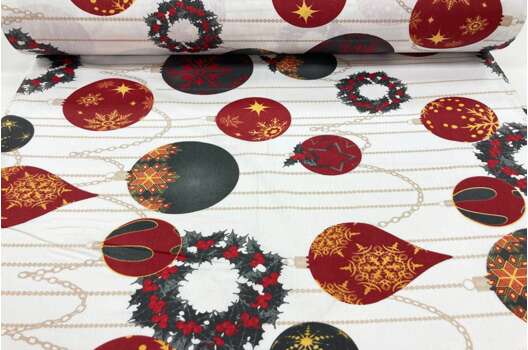 Ранфорс (поплин LUX), Новогодние игрушки, бордовые и черные