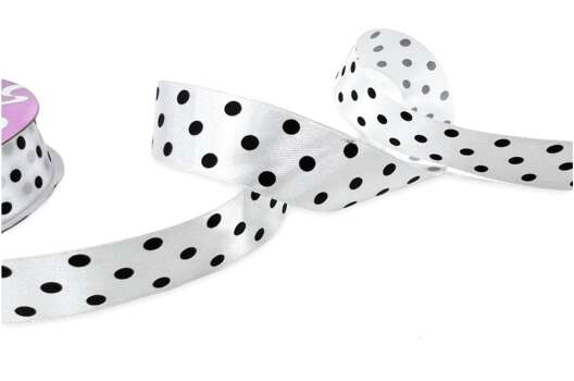 Лента атласная в горох, 25 мм, белая