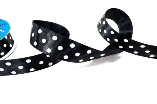 Лента атласная в горох, 25 мм, черная