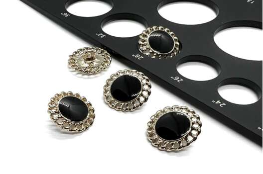 Пуговица металлическая на ножке, черный-золото, 18 мм, Ж-57