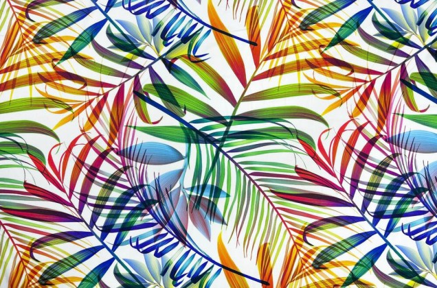 Плательный сатин Тропические листья разноцветные (ОСТАТОК) 1