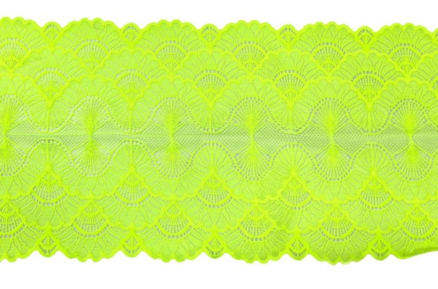 Кружево эластичное, зеленый лайм неон, 19.5 см