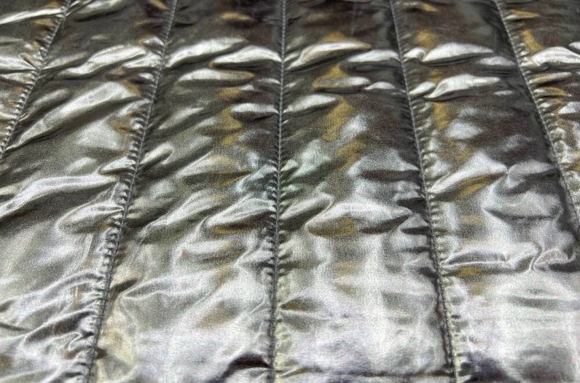 Курточная ткань на синтепоне металлик, Полосы, темное серебро 1