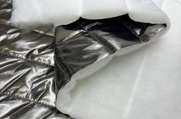 Курточная ткань на синтепоне металлик, Полосы, темное серебро 2