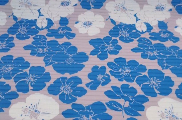 Ниагара плиссе, Голубые и серые цветы на серо-пудровом фоне 1