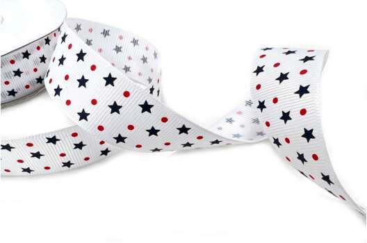 Лента репсовая с рисунком Звездочки, 25 мм, белая