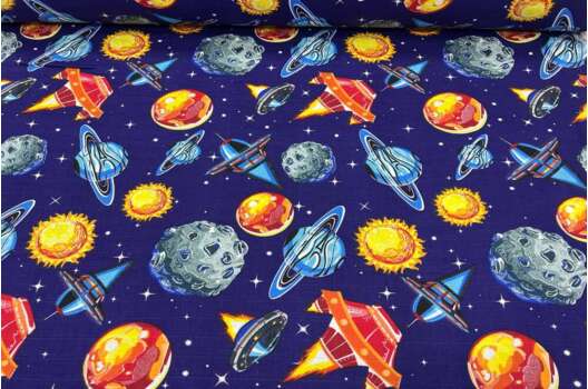 Муслин двухслойный 160 см, Космос на васильковом