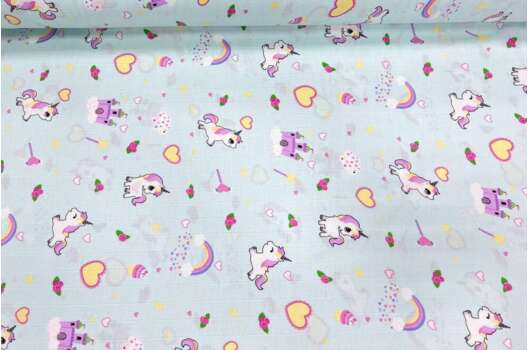 Муслин двухслойный 160 см, Единороги на мятном