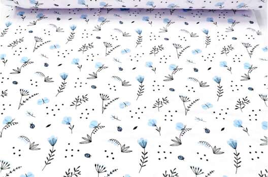 Фланель LUX 240 см, Веточки голубые