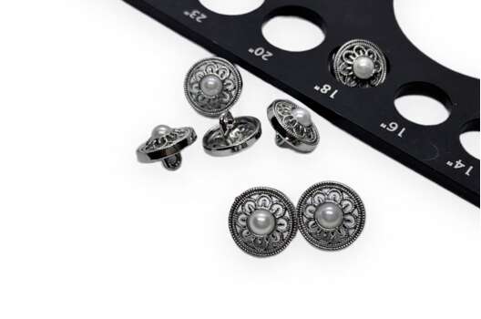 Пуговица металлическая на ножке, белый с серебром, 11.5 мм, L-1233/6