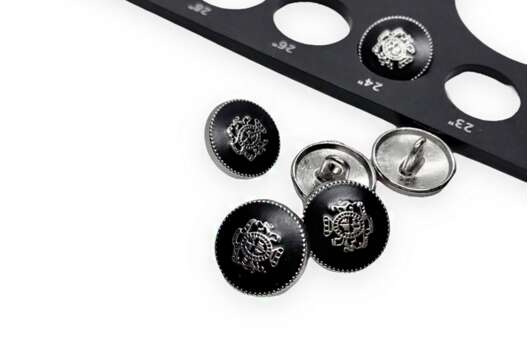 Пуговица металлическая на ножке, серебро и черный, 15 мм, С-МЕ337