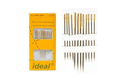 Иглы ручные IDEAL для вышивания, позолоченное ушко, 12 шт.