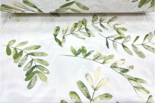 Фланель LUX 240 см, Зеленые веточки на белом