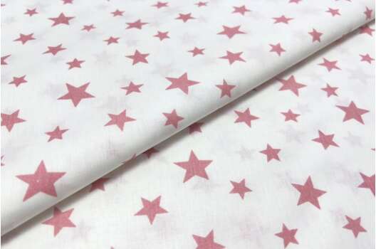 Ранфорс (поплин LUX) 240 см, Розовые звездочки на белом