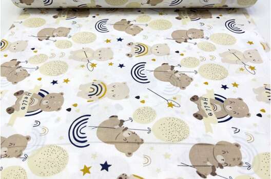 Ранфорс (поплин LUX) 240 см, Мишки и радуга в коричнево-бежевых тонах