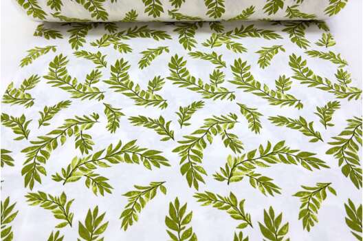 Фланель LUX 240 см, Зеленые стебельки на белом