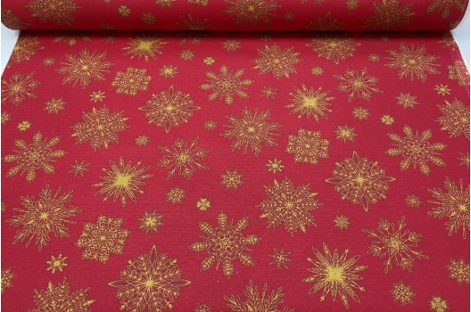 Дак (DUCK) Золотые снежинки на красном