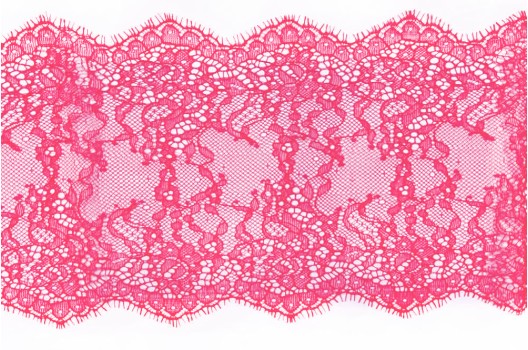 Кружево Шантильи с ресничками, неэластичное, 17 мм, ярко-розовое
