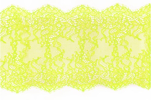 Кружево Шантильи с ресничками, неэластичное, 17 мм, зелено-желтый неон