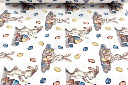 Ранфорс (поплин LUX) 240 см, Разукрашиваем Пасху, сине-коричневый