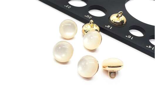 Пуговица металлическая L-1150, на ножке, белый перламутр, 11.5 мм