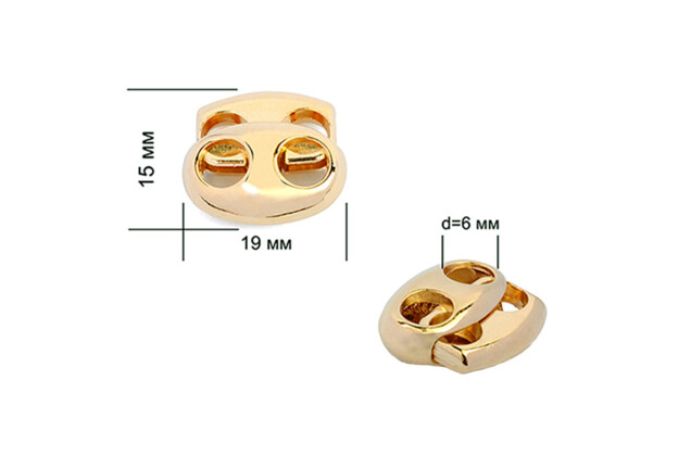 Фиксатор для шнура, металлический, овальный, золото, 17х19 мм
