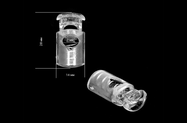 Фиксатор для шнура, пластмассовый, цилиндр, прозрачный, 28х14 мм