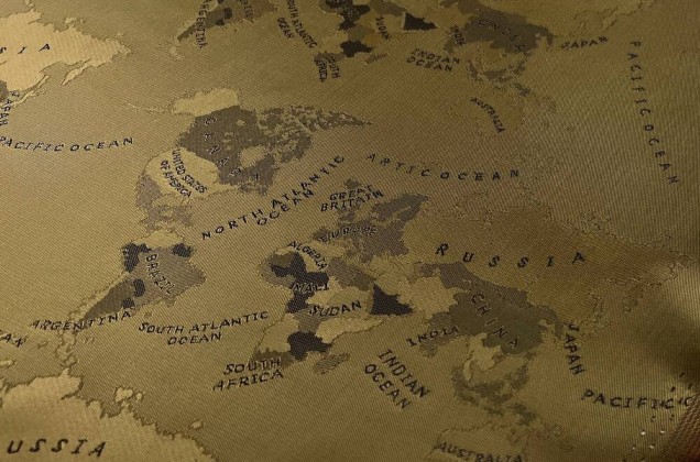 Подкладка жаккардовая с вискозой, Карта мира, бронзовый 1
