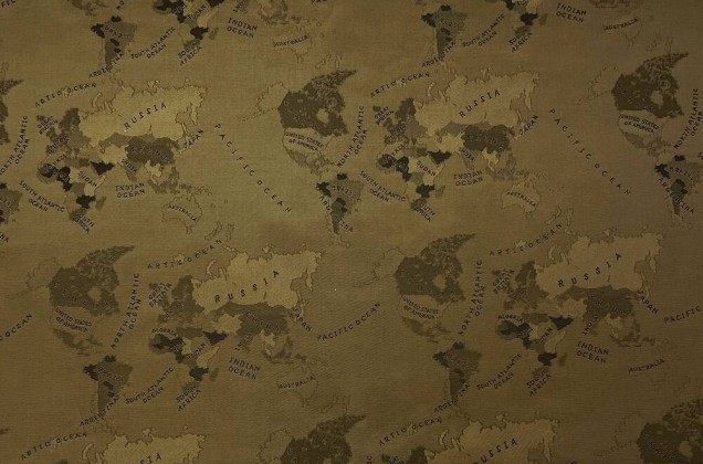 Подкладка жаккардовая с вискозой, Карта мира, бронзовый 2