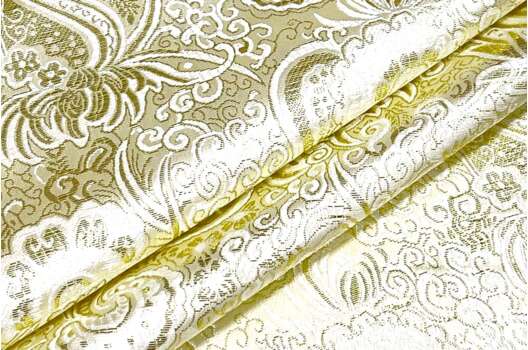 Парча жаккард, бело-золотые узоры на золотом