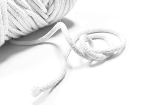 Шнур круглый, с наполнителем, х/б, вязаное плетение, 8 мм, белый