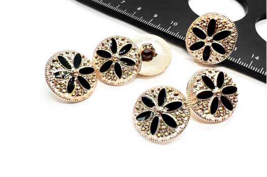 Пуговица пластиковая на ножке NE201, черно-золотая, 21 мм