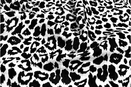 Муслин двухслойный жатый 135 см, Леопард черно-белый