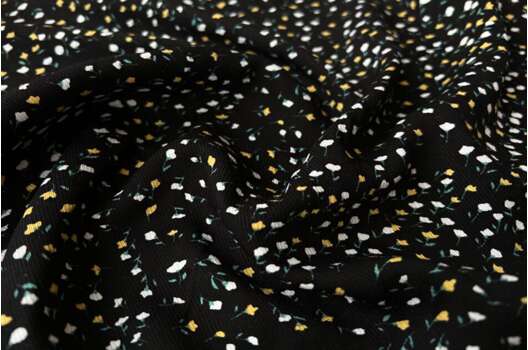 Штапель твил, Белые и желтые тюльпаны на черном фоне