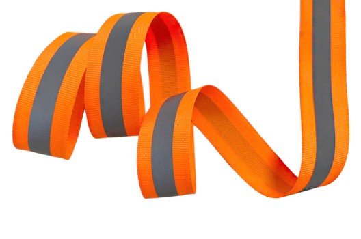 Лента ременная (стропа), 25 мм, светоотражающая, оранжевый неон