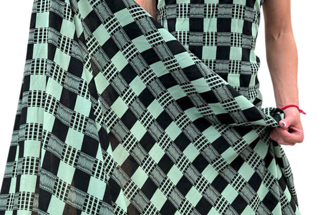 Штапель, Абстрактная клетка 3х3 см, черно-мятная, Турция 3