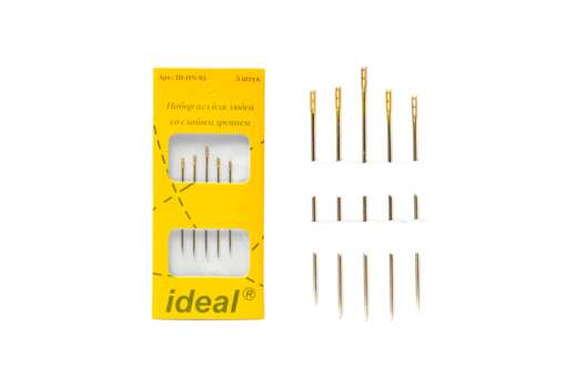 Иглы ручные для слабовидящих IDEAL, позолоченное ушко, 5 шт.