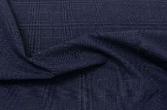 Костюмная ткань с вискозой, синяя в клетку 5х5 см, Китай