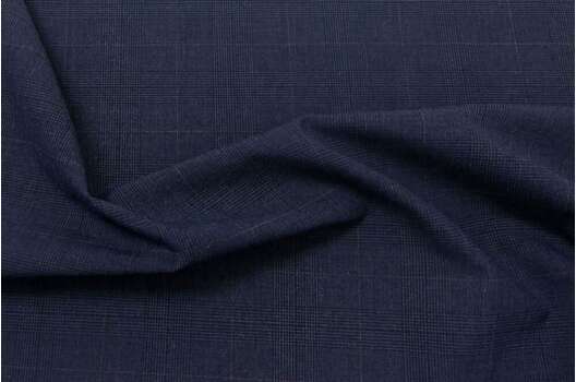 Костюмная ткань с вискозой, синяя в клетку 5х5 см, Китай