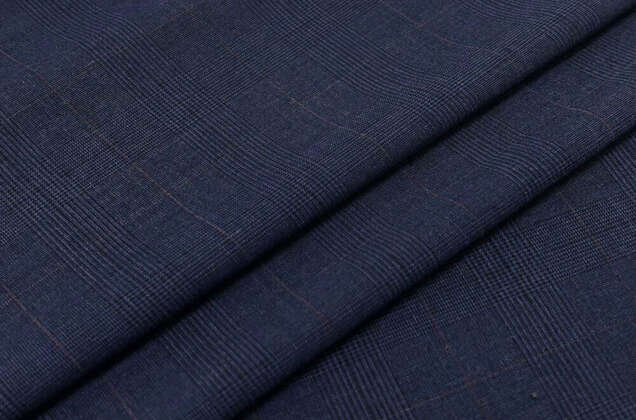Костюмная ткань с вискозой, синяя в клетку 5х5 см, Китай 1