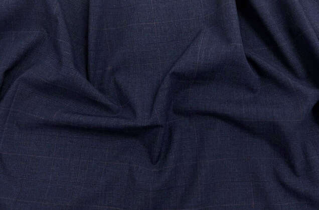 Костюмная ткань с вискозой, синяя в клетку 5х5 см, Китай 2