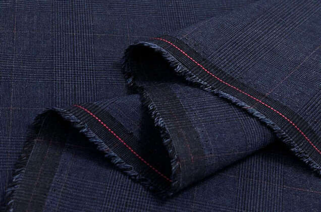 Костюмная ткань с вискозой, синяя в клетку 5х5 см, Китай 3