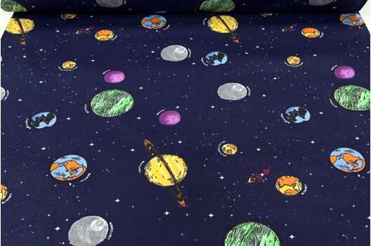 Ранфорс (поплин LUX) 240 см, Планеты на темно-синем