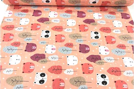 Ранфорс (поплин LUX) 240 см, Медвежья банда на коралловом